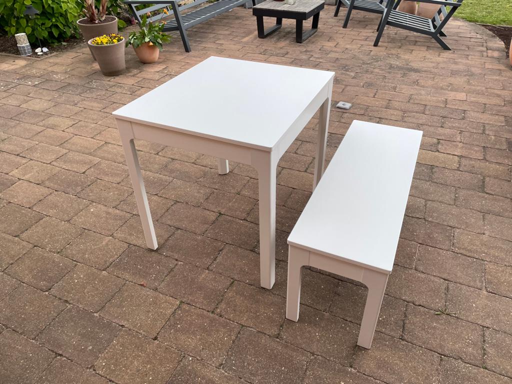 Uitschuifbare tafel met bankje, Huis en Inrichting, Tafels | Eettafels, Ophalen, Gebruikt, 100 tot 150 cm, 50 tot 100 cm