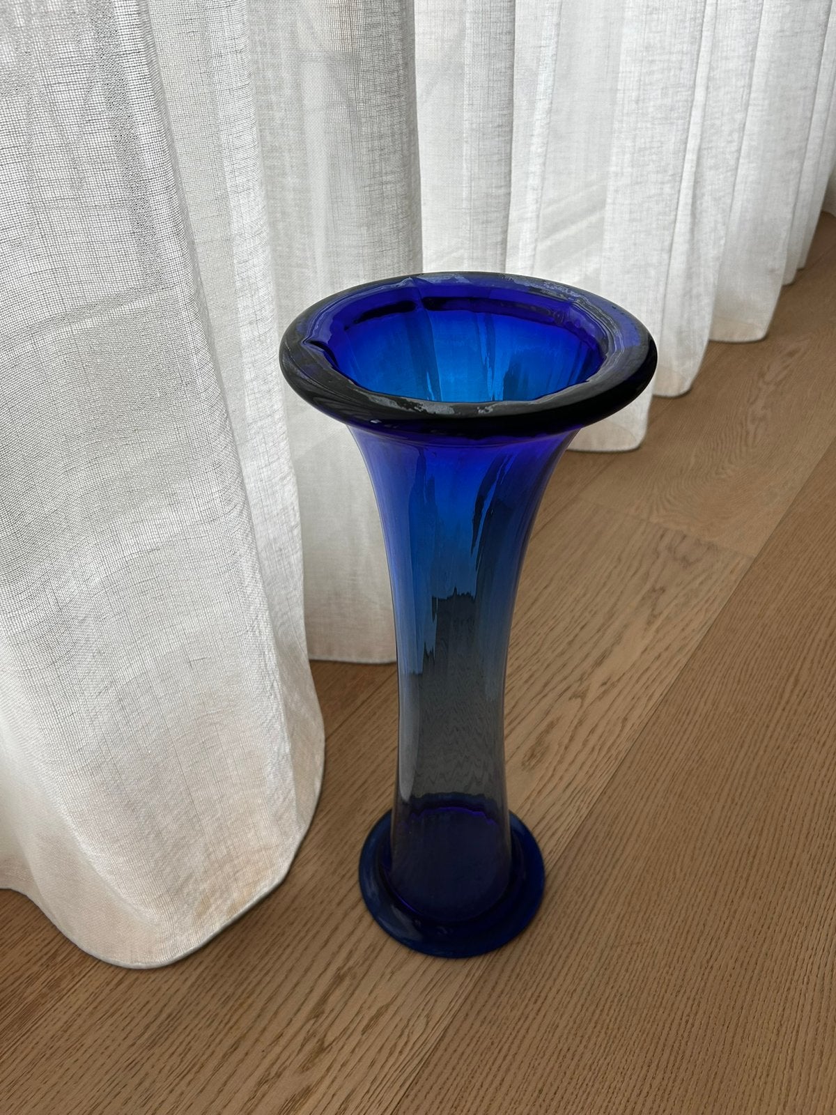 Blauwe vaas XL van glas, Ophalen, Handgemaakt, Blauw, 55 cm