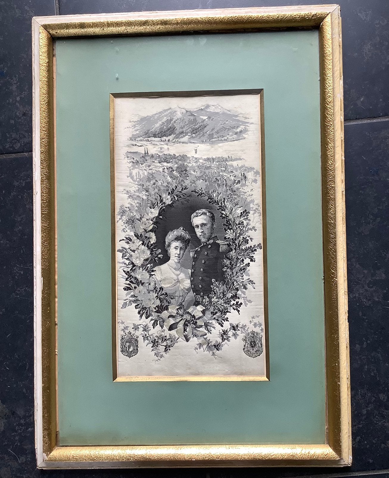 Antiek zijden portret Huwelijk Prins Albert & Elisabeth 1900, Enlèvement