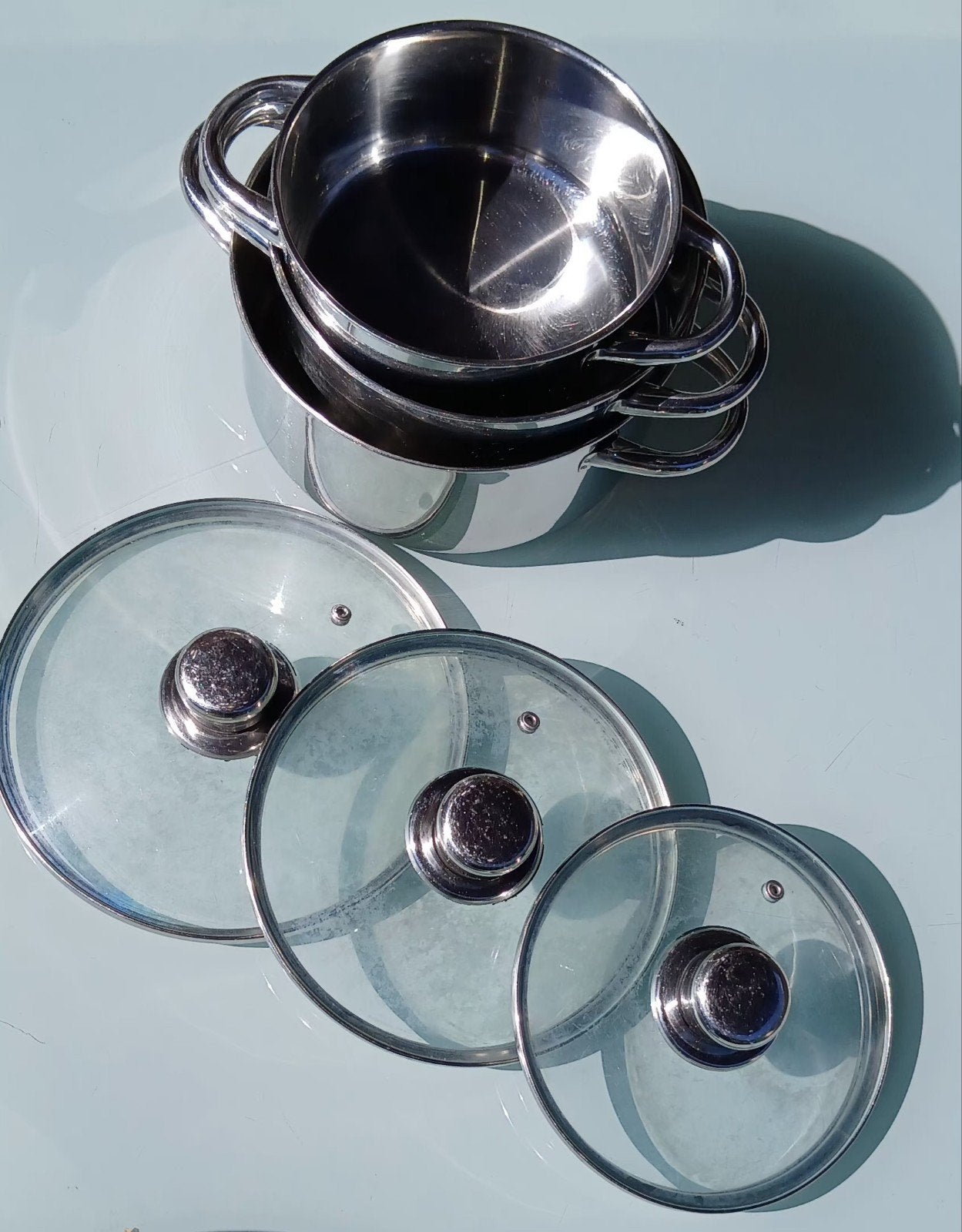 Lot de 3 casseroles / faitouts en Inox Nameta Exclusiv + dek, Huis en Inrichting, Ophalen, Gebruikt, Inox, Kookpan