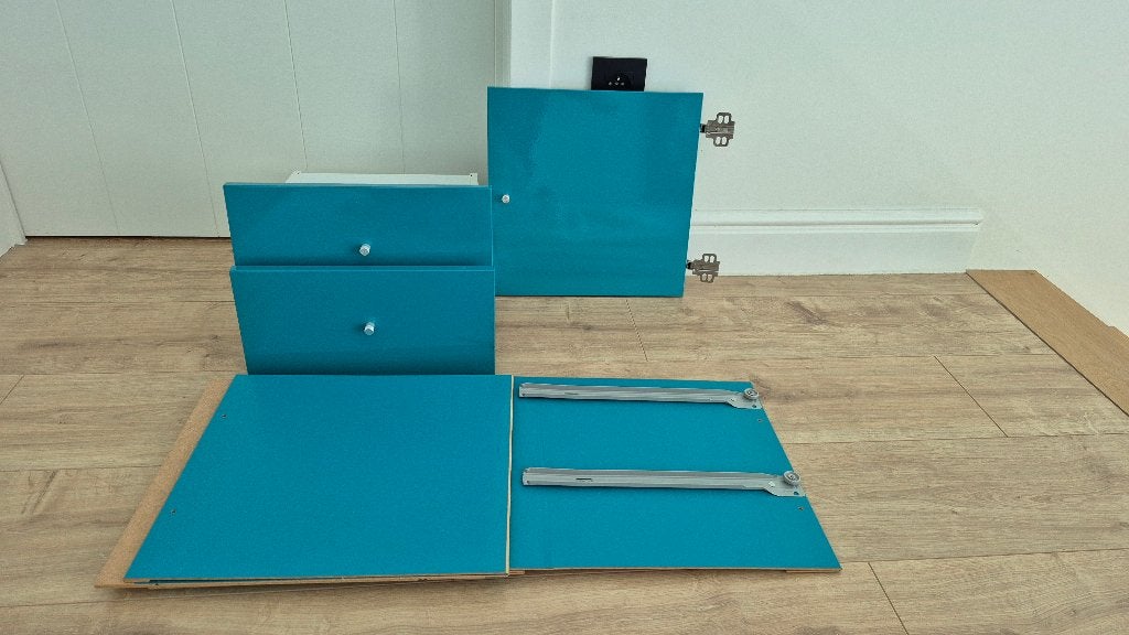 KEA Kallax inzetstukken blauw-groen - 2 deuren + ladeblok, Ophalen, Zo goed als nieuw