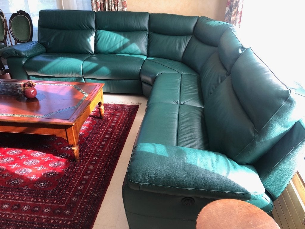 Canapé & fauteuil cuir vert 6+ places (Chateau d'Ax), 75 à 100 cm, Quatre personnes ou plus, Chateau d'Ax - cuir, Comme neuf
