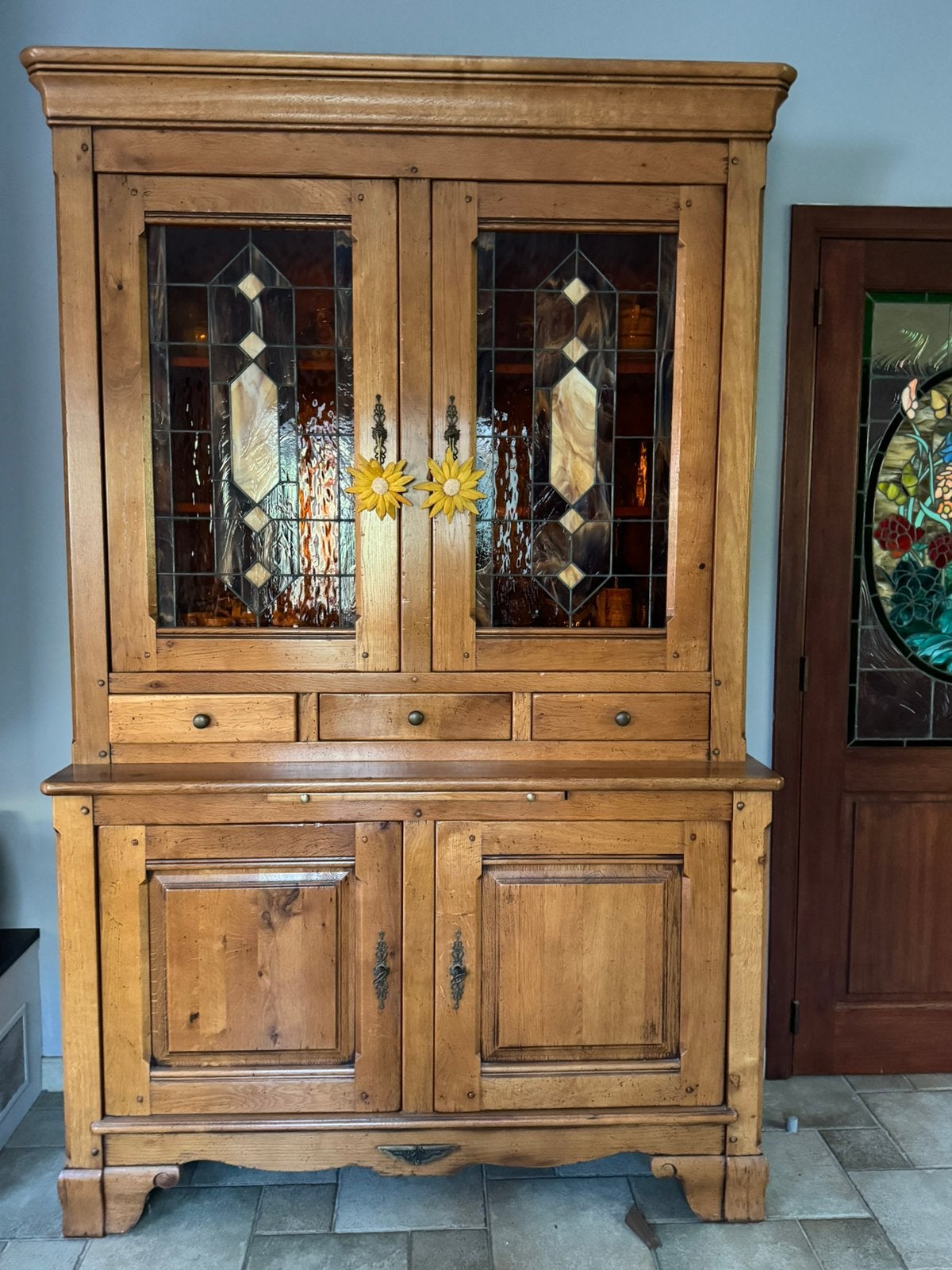 Grote eiken barkast en dressoir, Enlèvement, Comme neuf, Verre