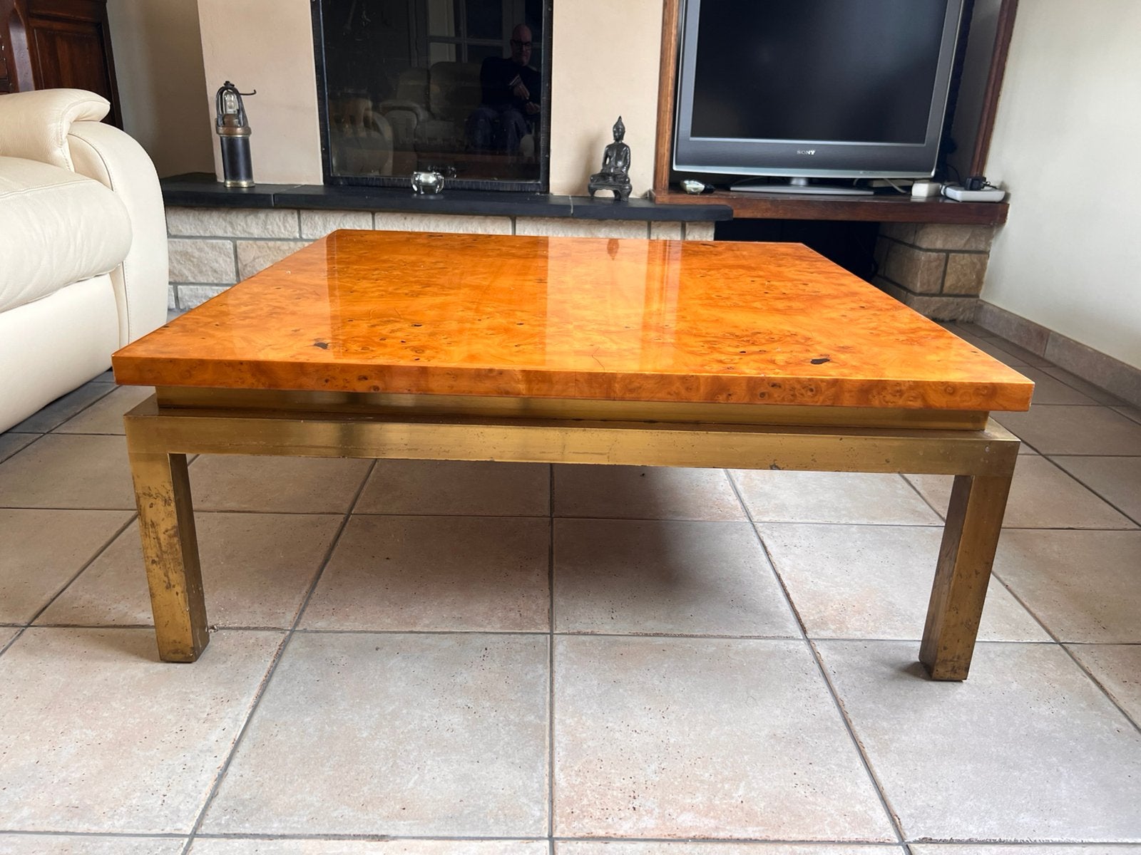 Salontafel in  loupe d’orme / iepenwortelknol, Huis en Inrichting, Tafels | Salontafels, Ophalen, Gebruikt
