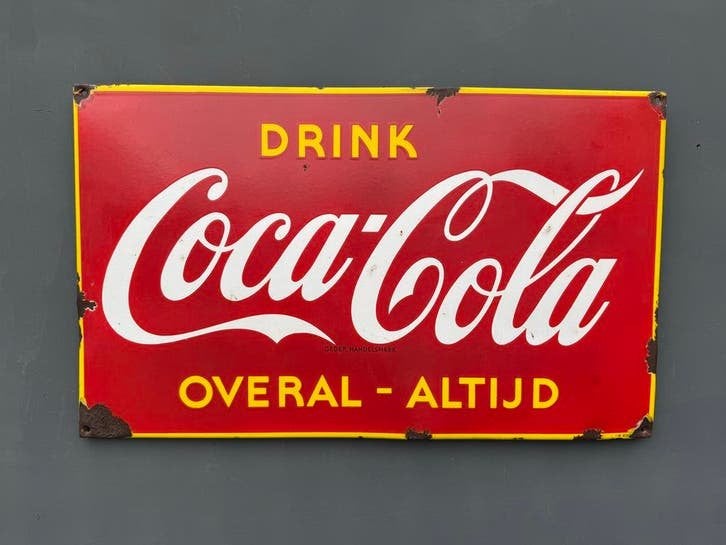 Vintage Coca-Cola Emaille Reclamebord - Overal - Altijd