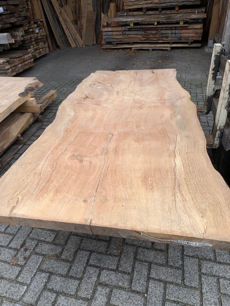Zeldzaam formaat XL boomstam tafelblad 8 x 143 cm x 2,93m, Ophalen, Robuust en stoer, 100 tot 150 cm, Vijf personen of meer