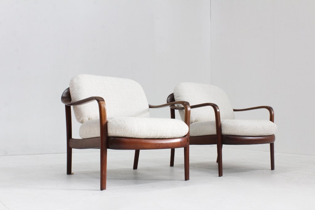 Set van 2 vintage Deense Mid Century fauteuils 1960s, Hout, Ophalen of Verzenden, Zo goed als nieuw, 75 tot 100 cm