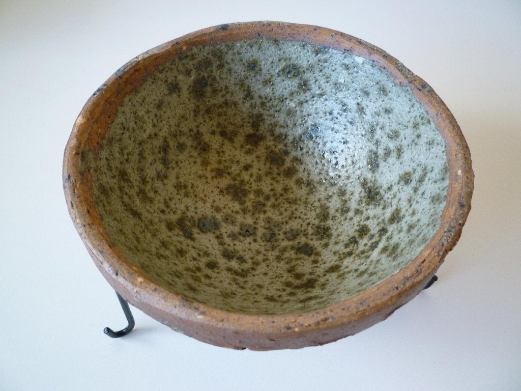 Prachtige geëmailleerde ruwe steengoed beker/dienblad, Ophalen of Verzenden, Zo goed als nieuw, Handgemaakt, Groen