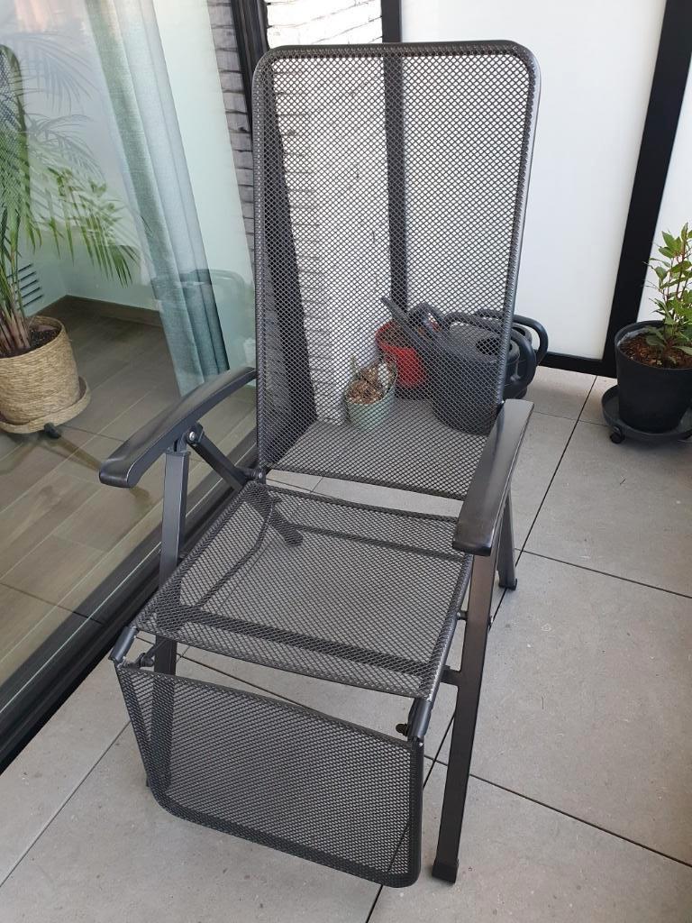 verstelbare metalen tuinstoel antraciet, Tuin en Terras, Ligbedden, Ophalen, Gebruikt, Rvs, Verstelbaar