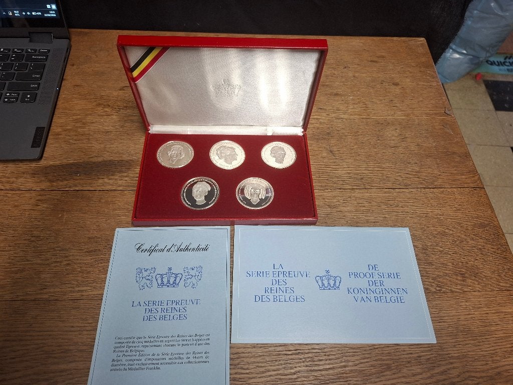 De Proof Serie der Koninginnen België – 5 zilveren munten, Ophalen, Zilver, Setje, Zilver