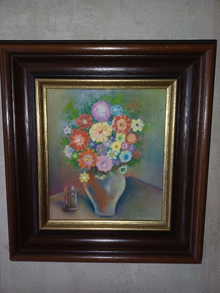 Schilderij kleurlijke vaas met bloemen, Enlèvement