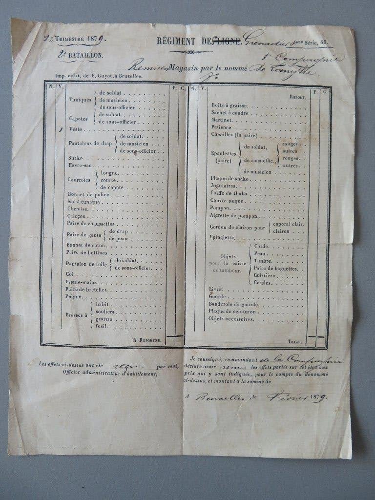 1879 2e Bataljon Grenadiers 7e Comp. magazijn kleding, Verzamelen, Ophalen of Verzenden, Landmacht, Overige typen