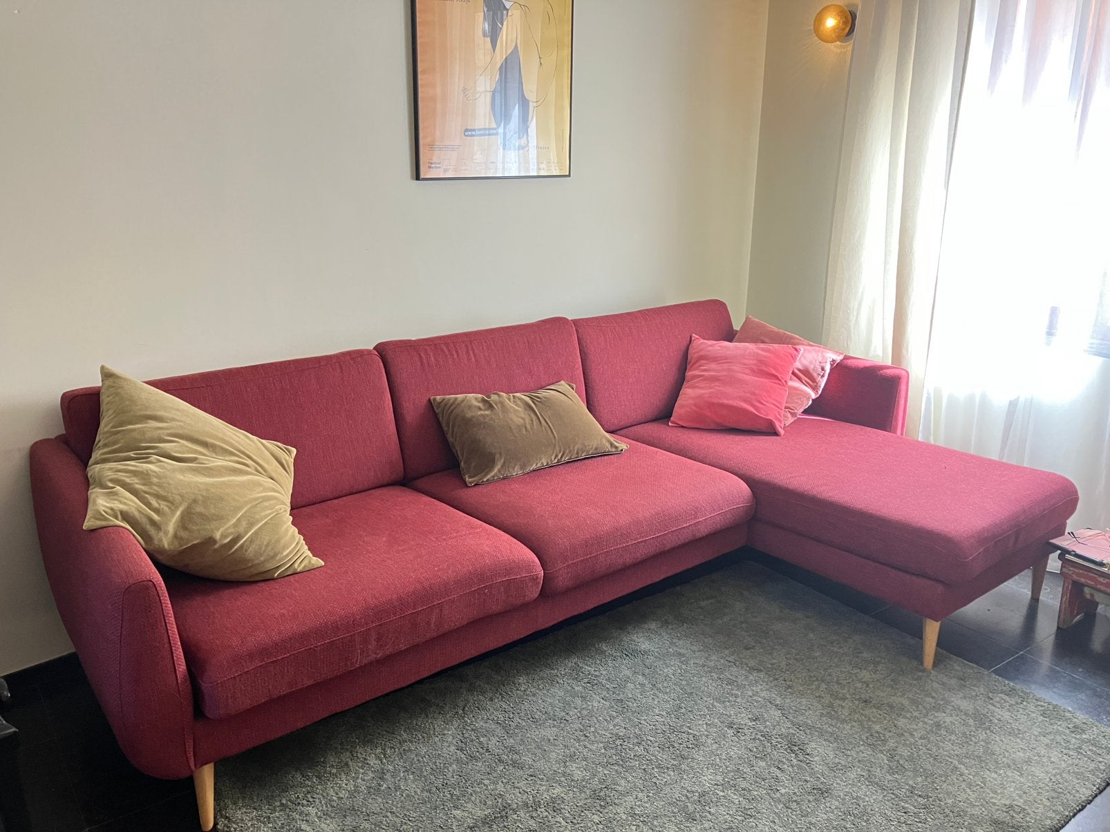 Retro zetel / Sofa / bank met chaise longue, Huis en Inrichting, Ophalen, 100 tot 125 cm, Hoekbank, Driepersoons