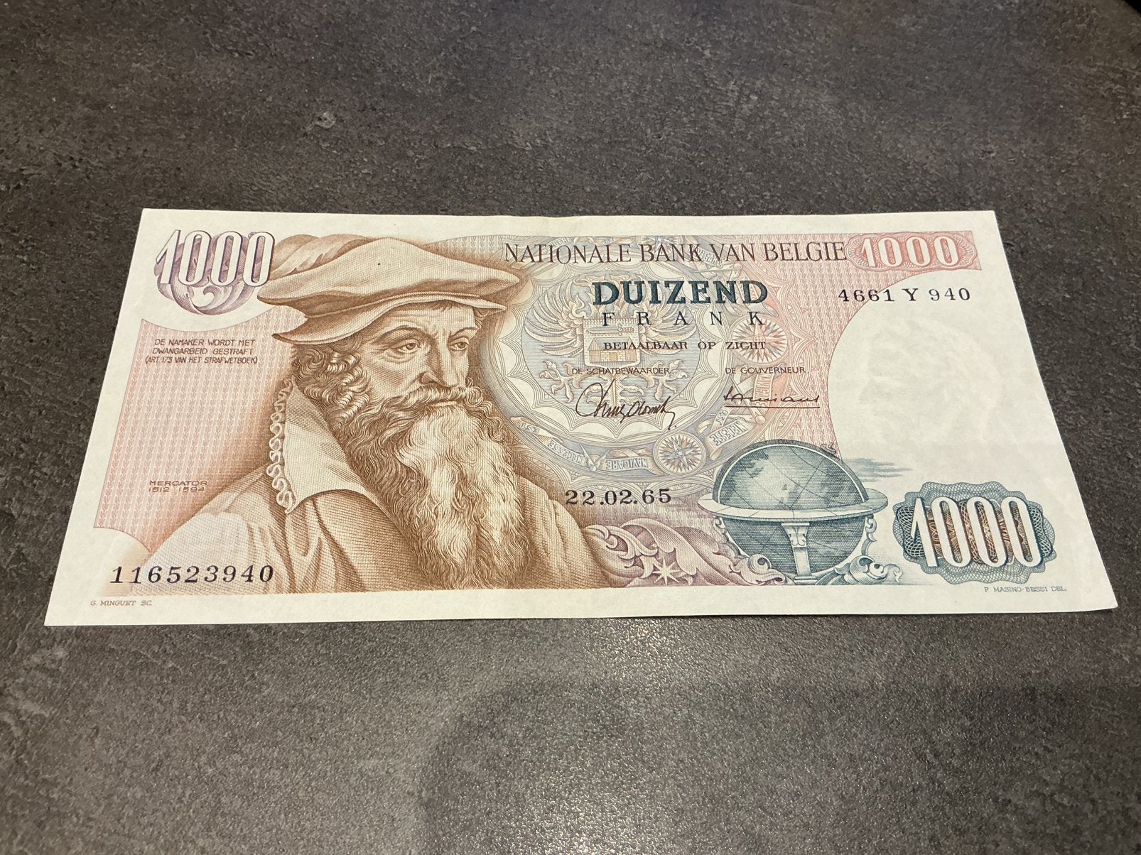 Belgique 1000 Francs type Mercator 1965, Enlèvement ou Envoi