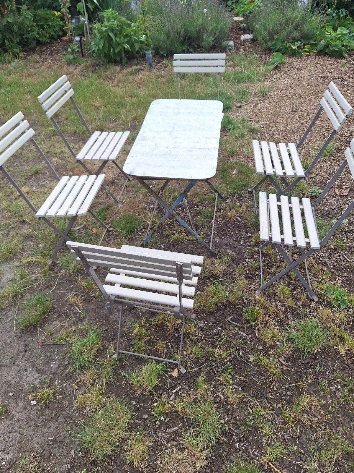 Tuintafel en stoelen, Ophalen, Zo goed als nieuw, Rechthoekig, Metaal