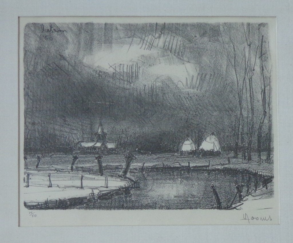 VIC DOOMS / LATEM / ZW-W LITHO / 53x59cm / KADER / SIG, Gesigneerd, Ophalen of Verzenden, Lithografie