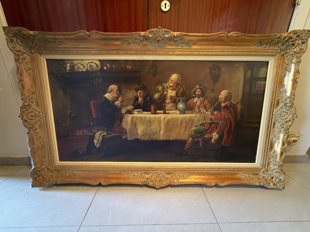 tableau "Les fumeurs de pipe", Portrait ou Personnes, Peinture à l'huile, Enlèvement, Cadre spécial