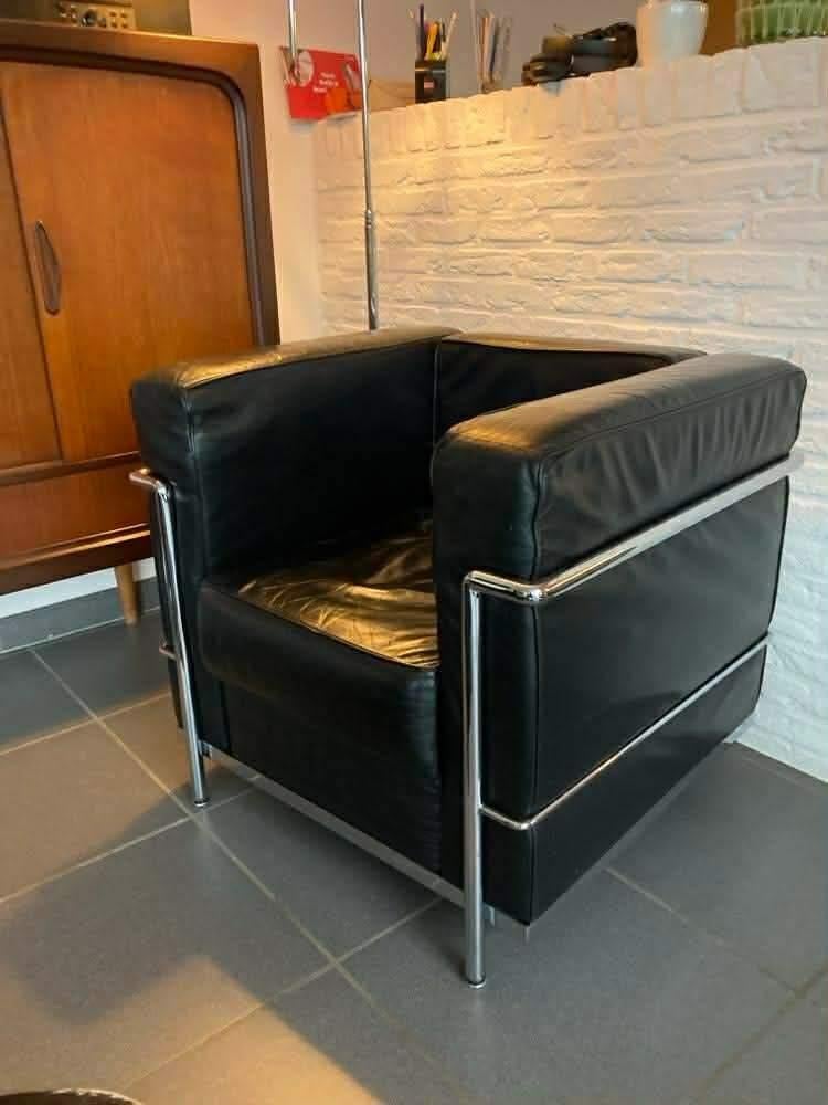Zwarte vintage zetel, Huis en Inrichting, Ophalen, Gebruikt