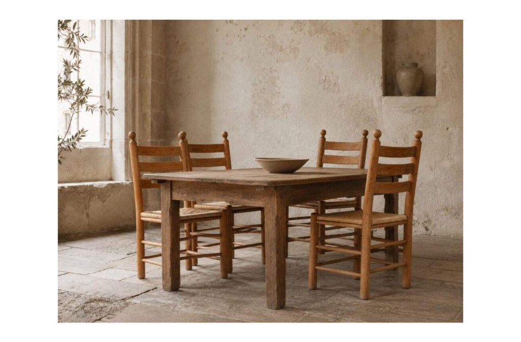 Set van vier Franse ladderback stoelen - circa 1960, Ophalen, Minder dan 50 cm, Gebruikt, Minder dan 75 cm