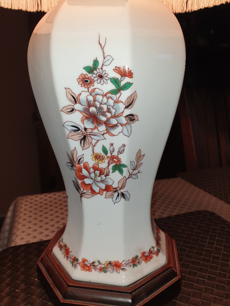 Prachtige Vintage Tafellamp – Porselein met Bloemenmotief 65, Oranje, Ophalen, Gebruikt, Vintage