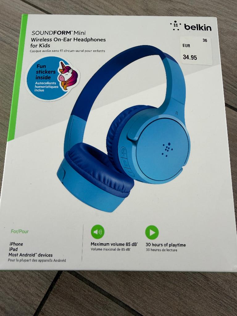 Belkin SoundForm Mini Draadloze Koptelefoon Kind - NIEUW, Audio, Tv en Foto, Hoofdtelefoons, Nieuw, Over oor (circumaural), Draadloos