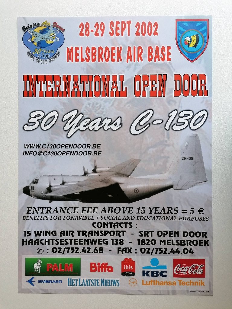 Belgian Air Force Poster Flyer Lockheed C-130H Hercules 2002, Ophalen of Verzenden, Luchtmacht, Foto of Poster