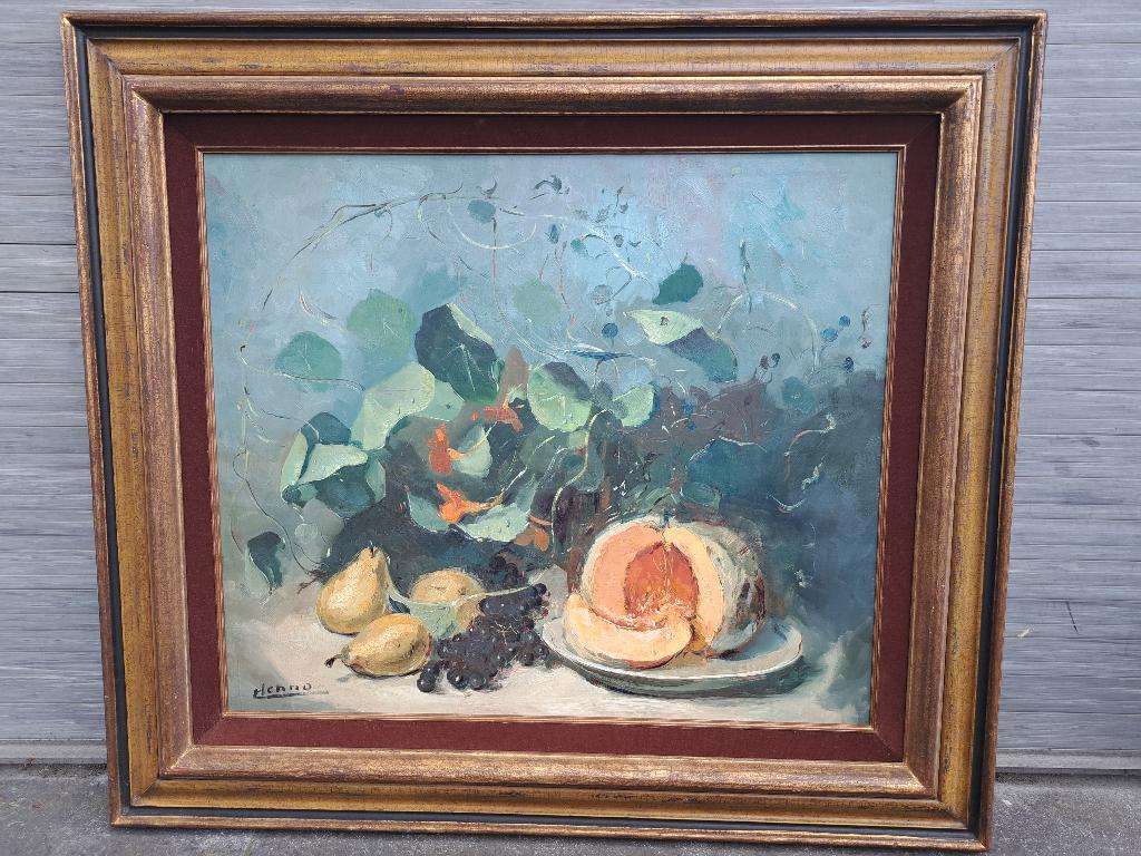 Huile sur toile nature morte signe Louis henno, Antiek en Kunst, Ophalen of Verzenden