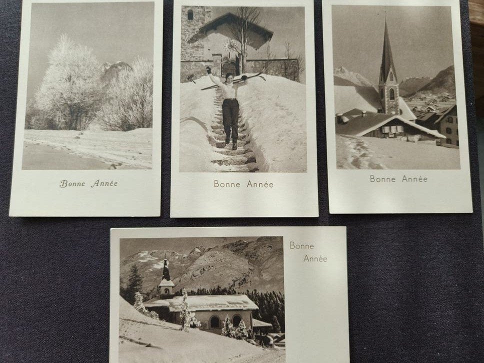 4 zeer mooie kaarten nieuwjaar in het frans 1930, Ophalen of Verzenden