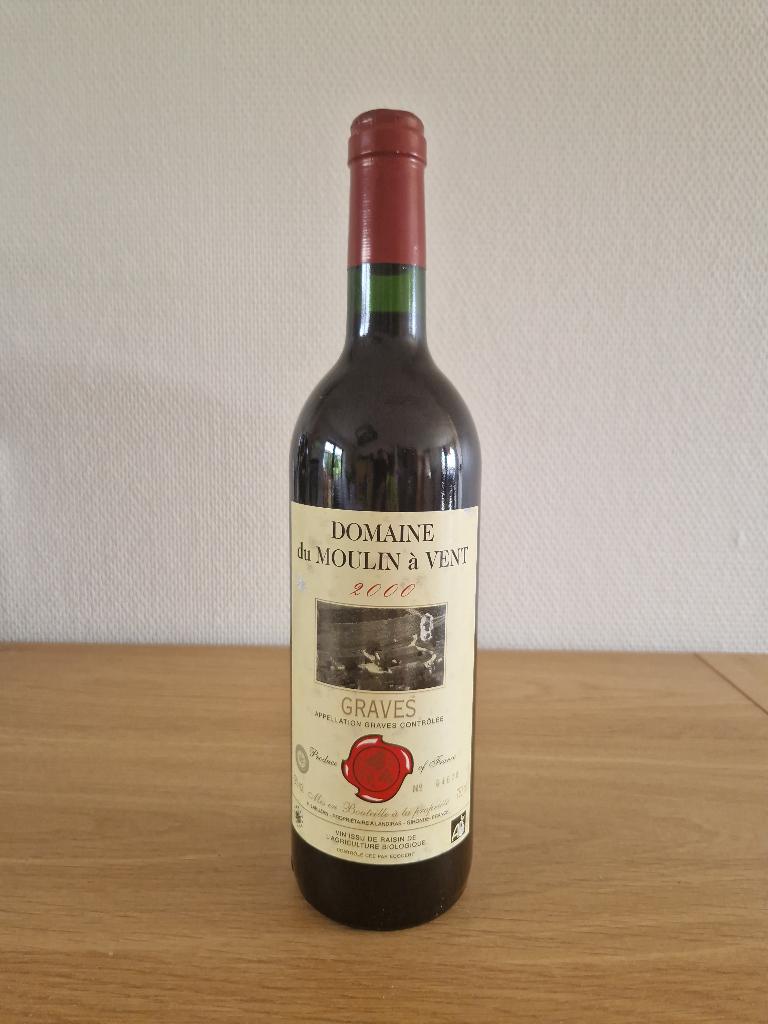 DOMAINE DU MOULIN A VENT - 2000 - Graves - 75 cl, Verzamelen, Wijnen, Frankrijk, Nieuw, Ophalen of Verzenden, Rode wijn