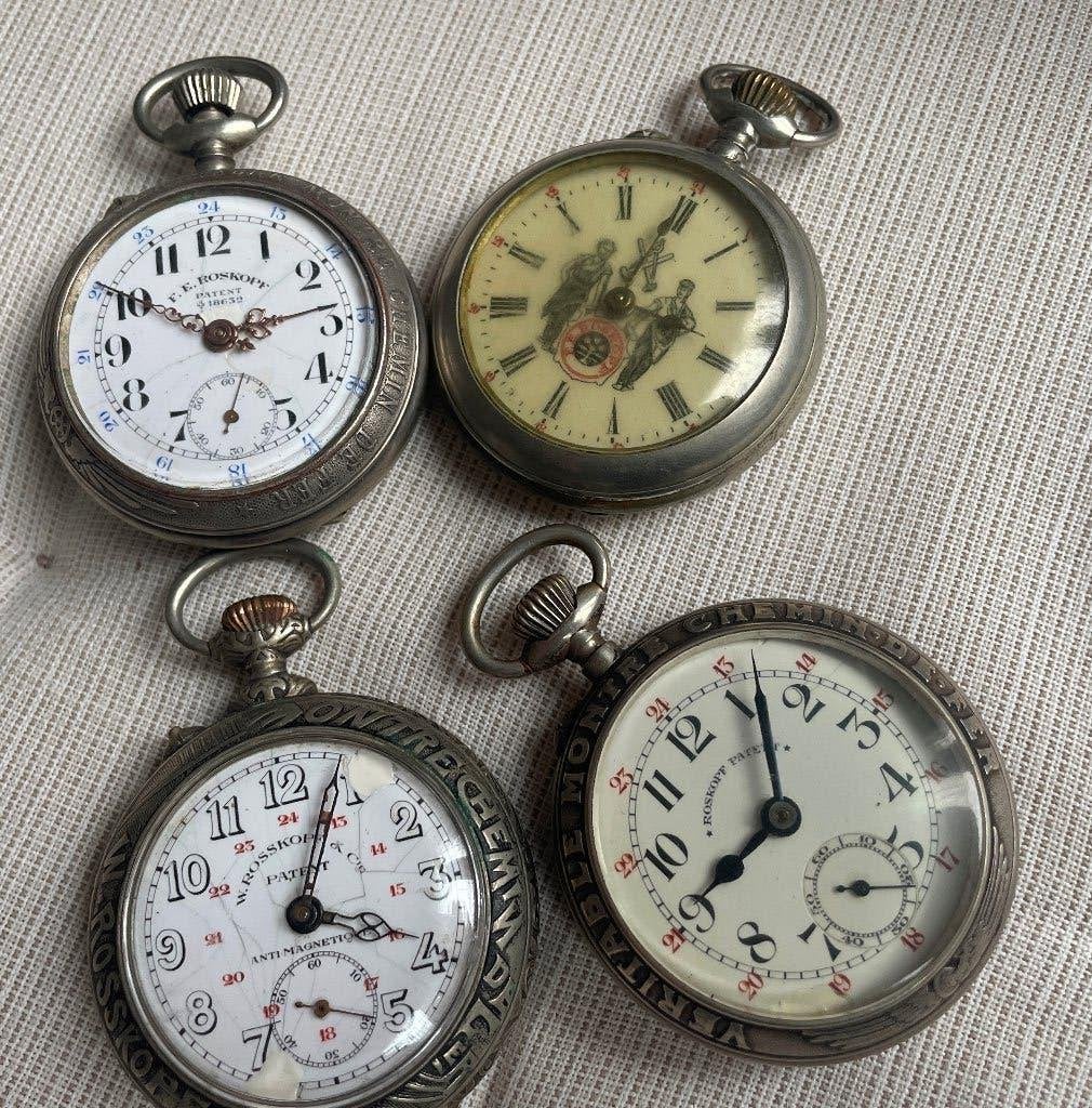 ROSKOPF echt spoorweghorloge set van 4 ROSKOPF, Ophalen, Zakhorloge, Gebruikt, Staal