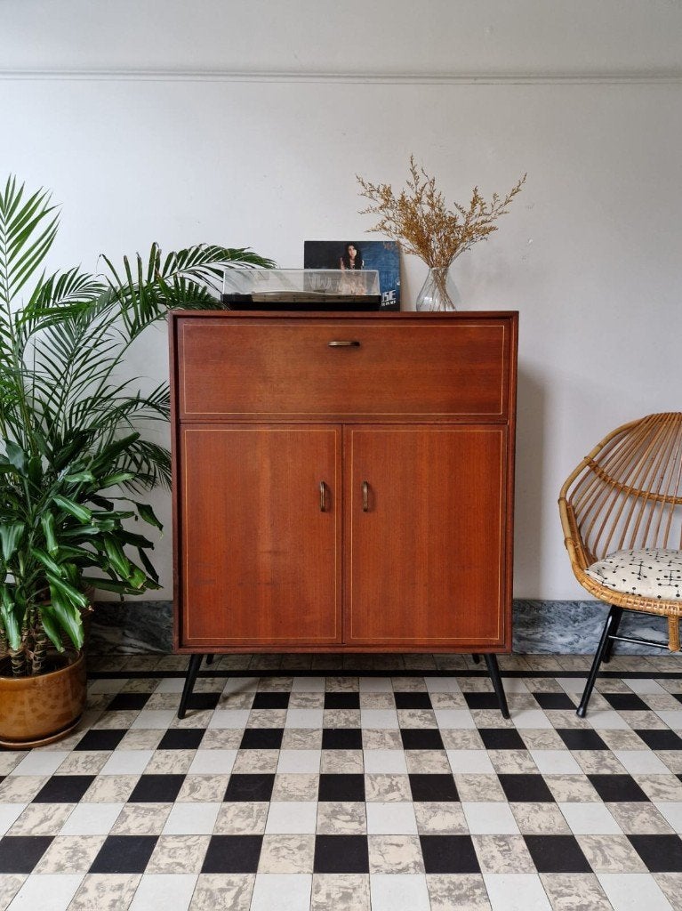 Vintage midcentury platenspeler meubel | kast | retro, Ophalen, Gebruikt