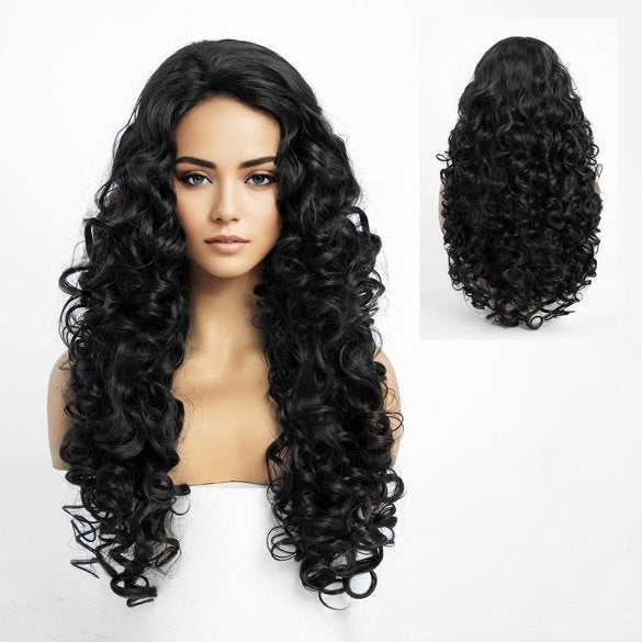 Mooie pruik lang zwart haar veel volume en krullen, Handtassen en Accessoires, Ophalen of Verzenden, Nieuw