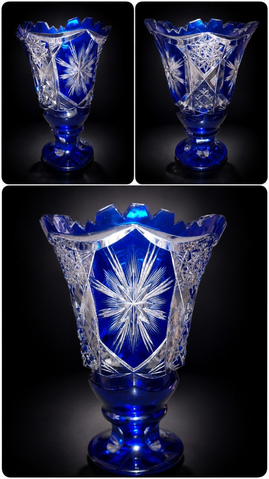 Vase en Cristal doublé bleu cobalt, Enlèvement ou Envoi