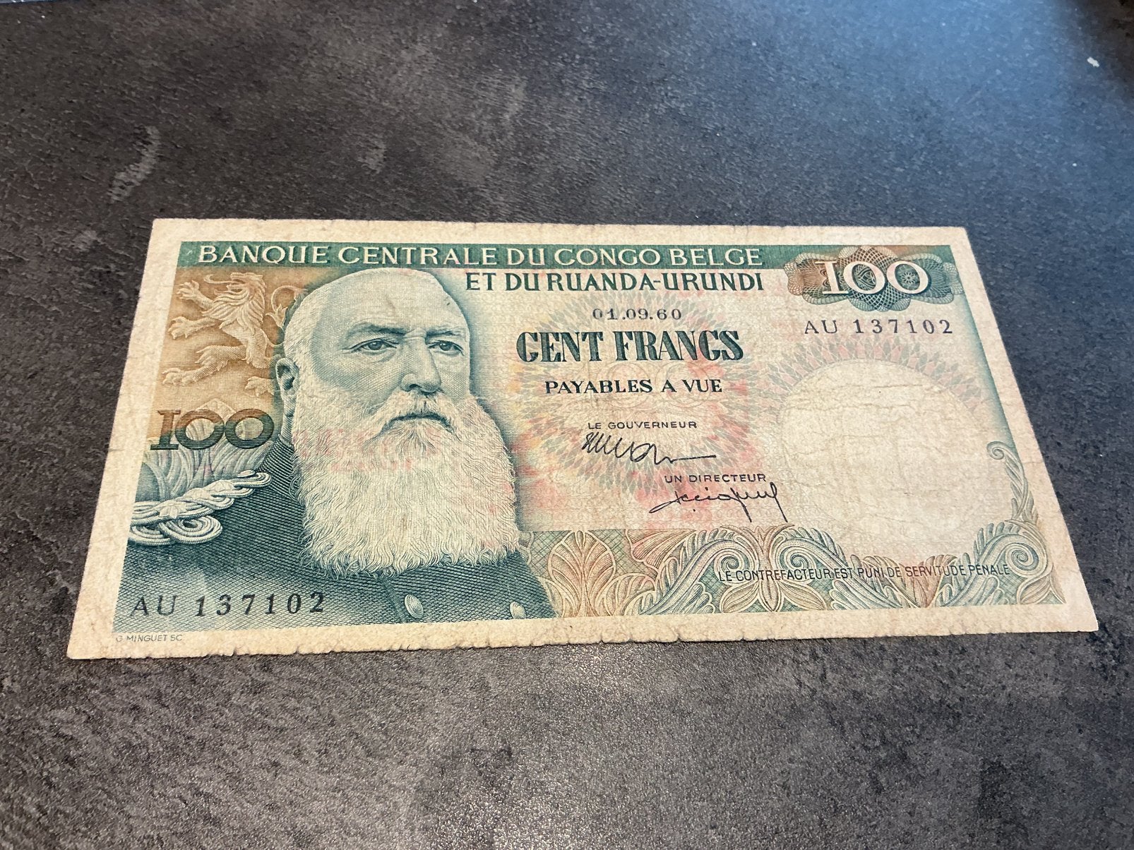 Congo belge 100 francs 01.09.60, Enlèvement ou Envoi