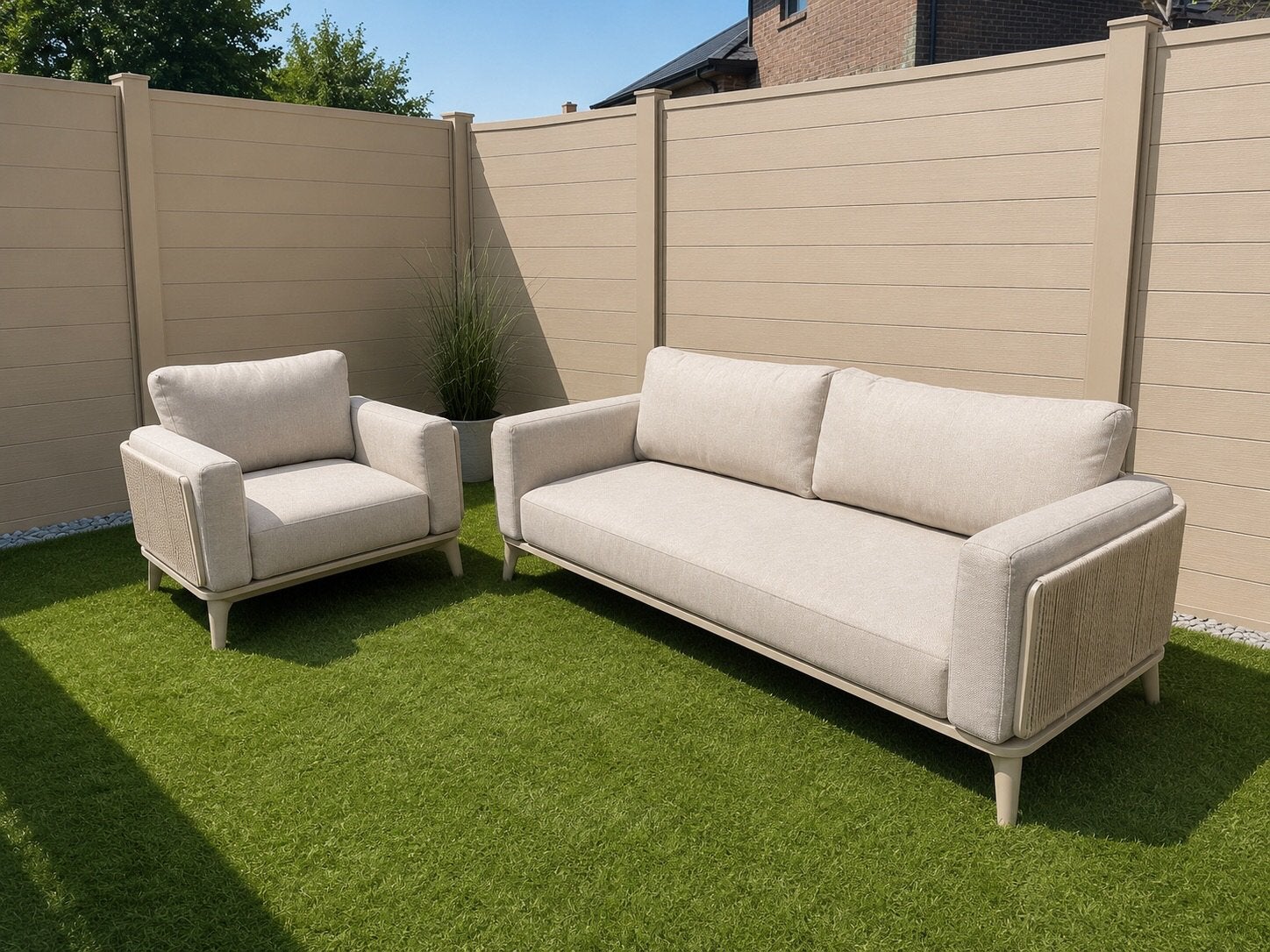 Mosa loungeset beige alu mett ronde wicker, Tuin en Terras, Ophalen, Zo goed als nieuw, Aluminium, Loungeset