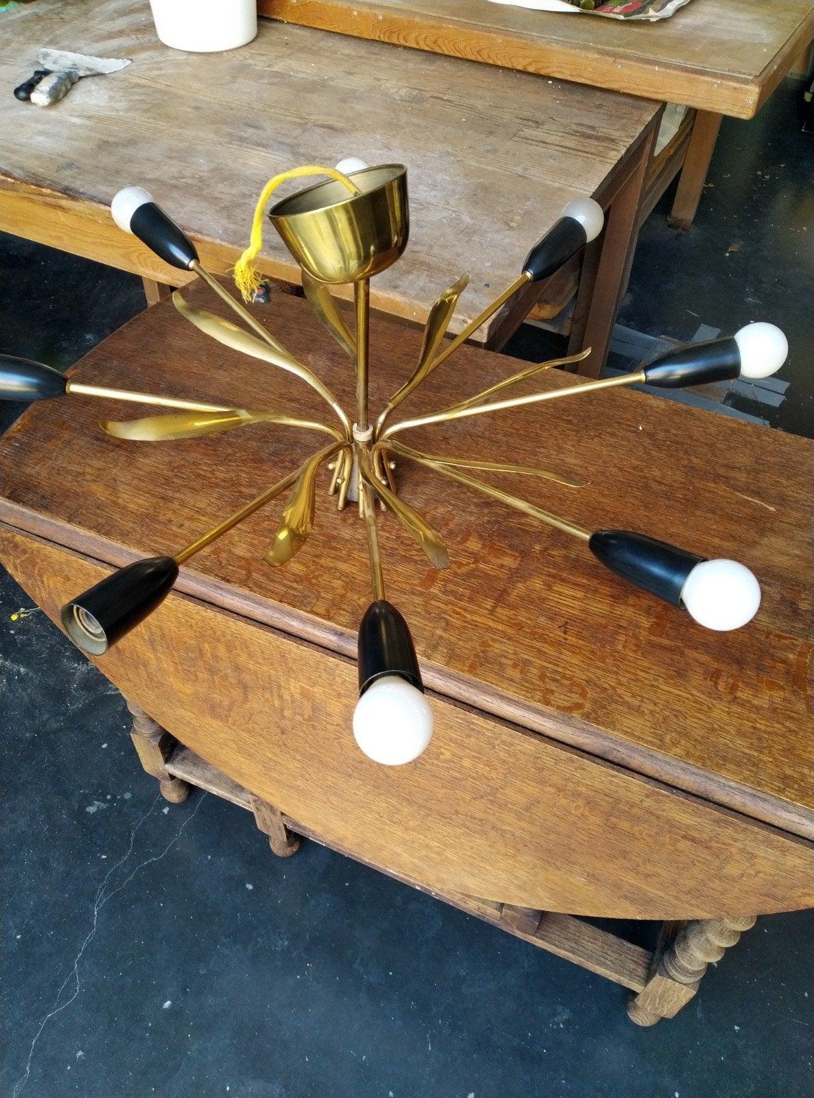 Vintage luchter 8 lichtpunten messing, Ophalen, Vintage