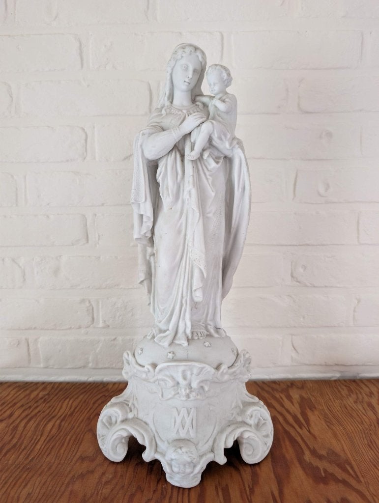 Vierge à l'Enfant en biscuit, 43 cm, vers 1900, Antiquités & Art, Enlèvement