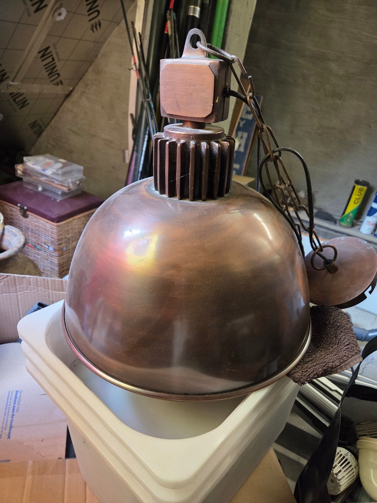 Industriële hanglamp in koperkleur, Ophalen