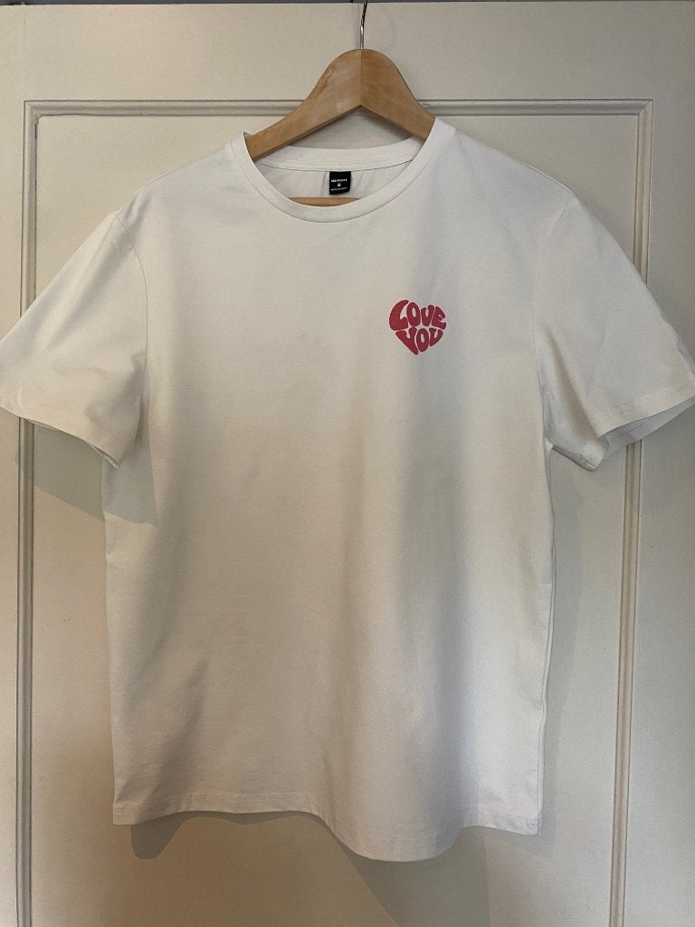 Witte T-shirt met opschrift Love You, Vêtements | Femmes, T-shirts, Neuf, Manches courtes, Taille 38/40 (M), Enlèvement ou Envoi
