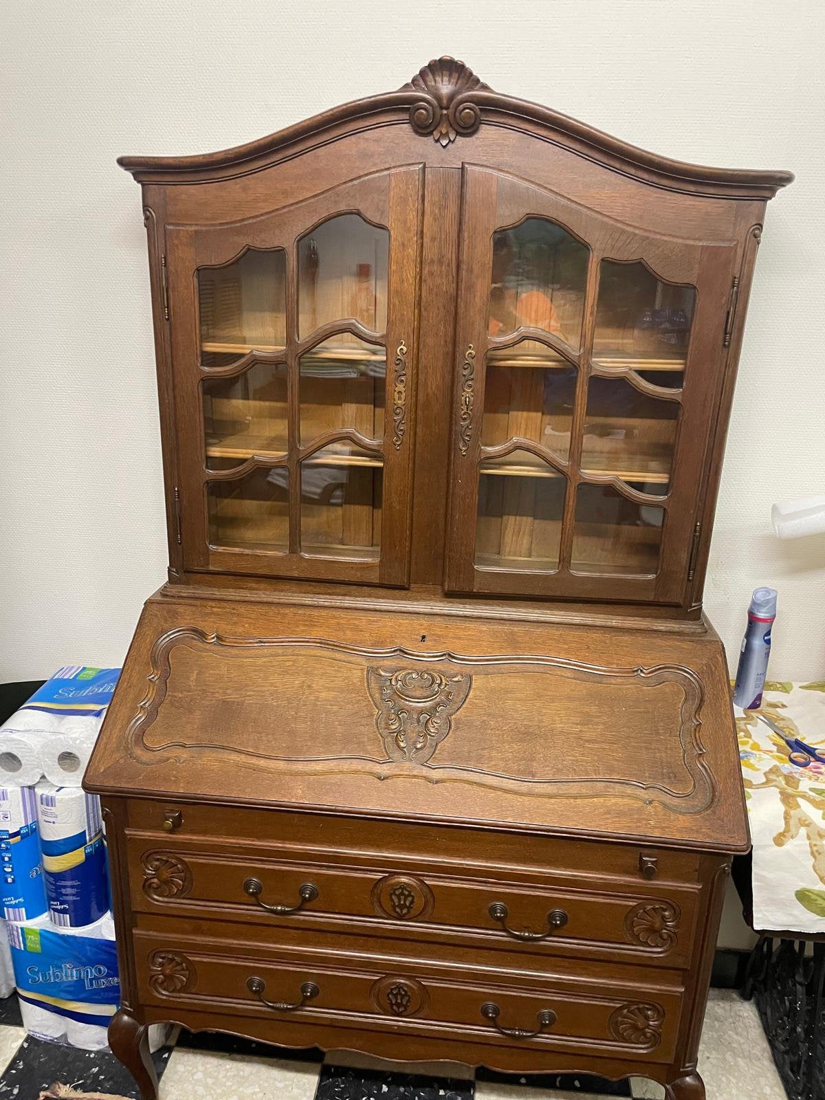 Secretaire en bois massif avec vitrine, Maison & Meubles, Armoires | Secrétaires, Enlèvement, Comme neuf