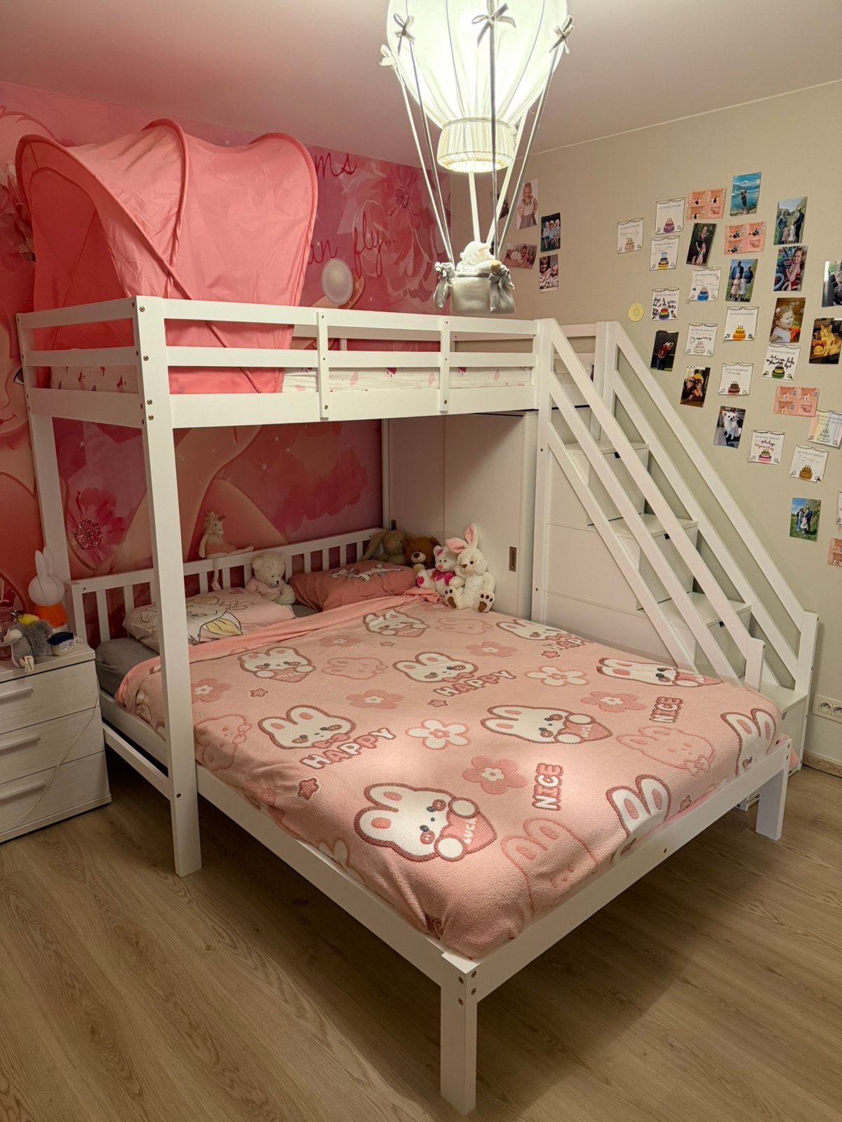 Merax stapelbed wit met opbergtrap en tweepersoons onderbed., Ophalen, Gebruikt, 160 tot 180 cm, Tweepersoons