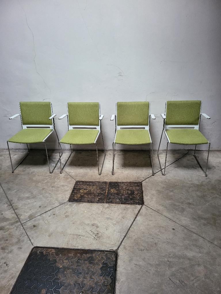 Design Stapelbare Stoelen met armleuning (4 Stuks), Huis en Inrichting, Stoelen, Stof, Wit, Design, Ophalen of Verzenden