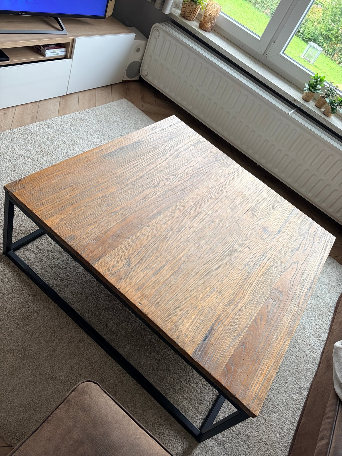 Table de salon bois massif style industriel, 100 à 150 cm, 100 à 150 cm, Métal, 5 – 50