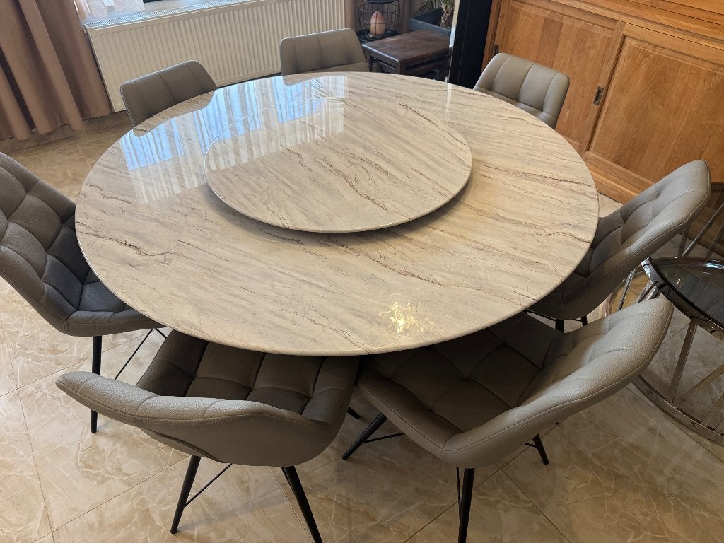 Table ronde 150 diamètre en marbre gris 995 €, Rond, 150 à 200 cm, Comme neuf, Enlèvement