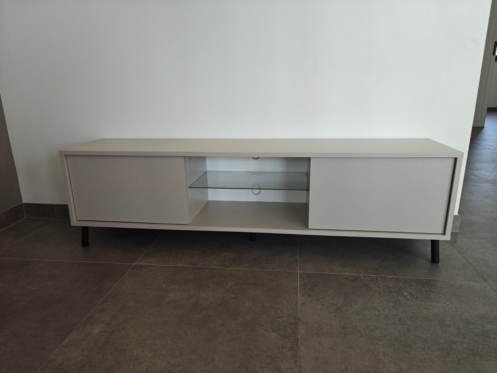 Tv-meubel, Ophalen, 100 tot 150 cm, Glas, Zo goed als nieuw