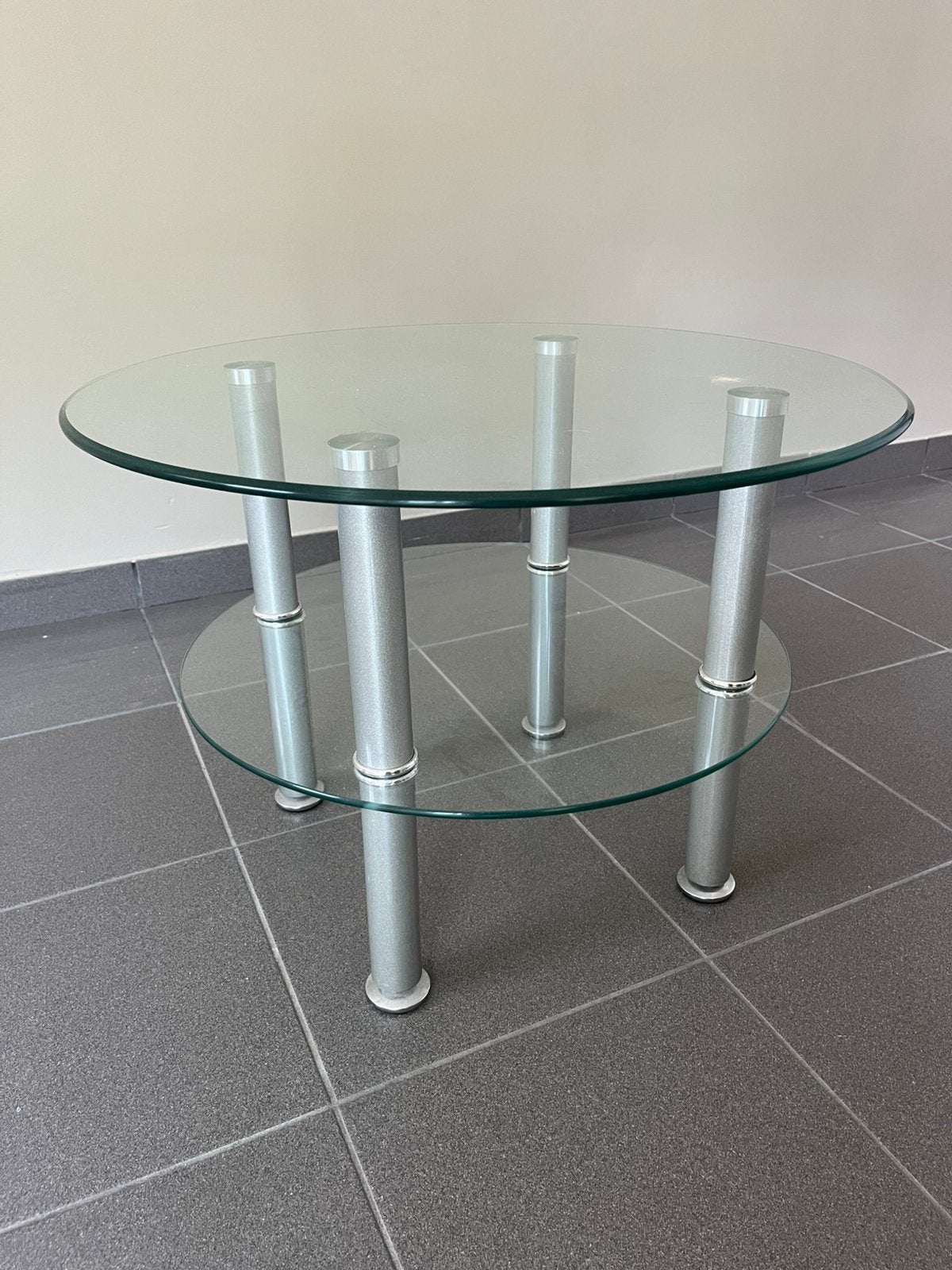 Salontafel glas Dia 59cm H 43cm, Huis en Inrichting, Tafels | Salontafels, Ophalen, Zo goed als nieuw