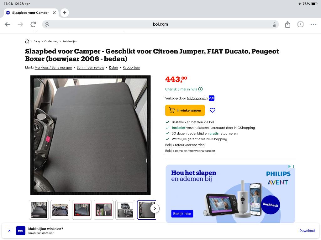 Extra bed voor camperbus, Particulier