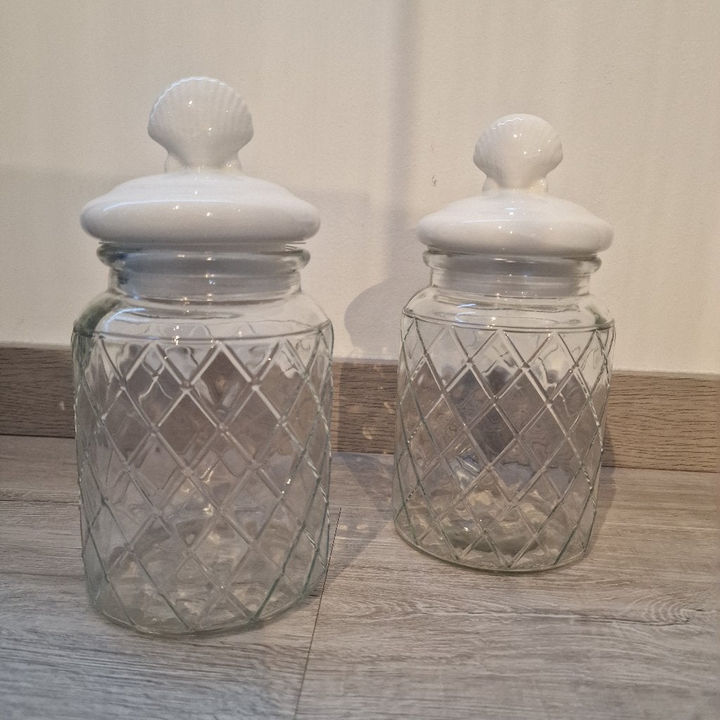2 x voorraadpot schelp Clayre&Eef, Ophalen of Verzenden, Zo goed als nieuw