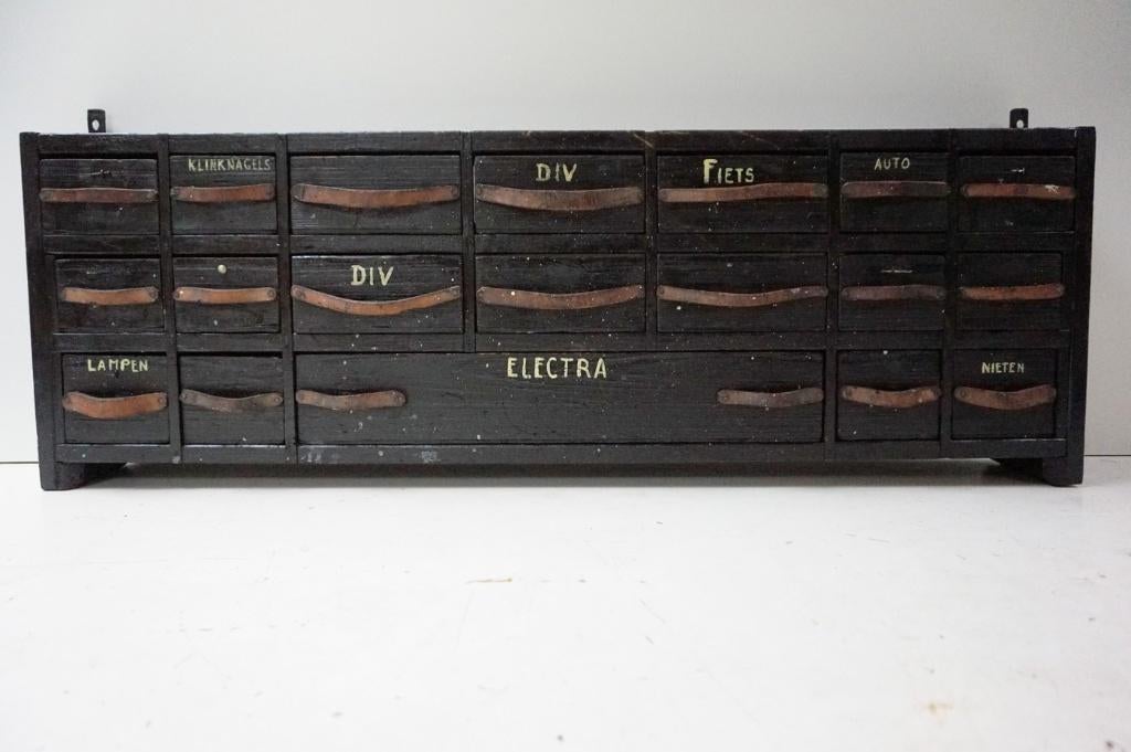 Vintage ladekastje - hangkastje, Ophalen, Gebruikt, Overige houtsoorten, Industrieel vintage retro