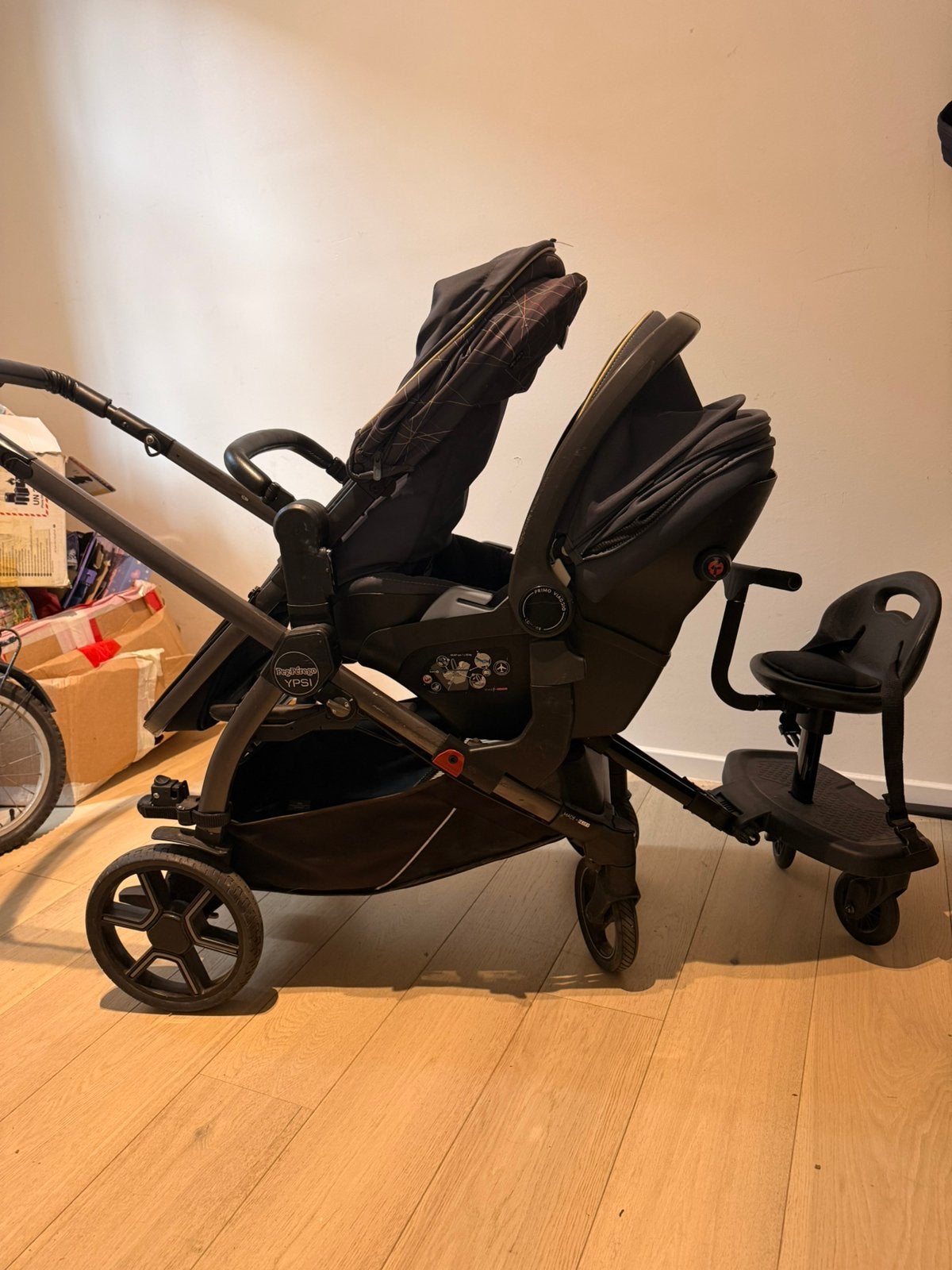 Transformeerbare kinderwagen voor 1 of 3 kinderen, Kinderen en Baby's, Buggy's, Gebruikt, Duomodel, Regenhoes, Verstelbare rugleuning